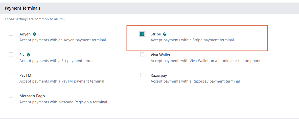 a screen showing how to configure stripe payment on 