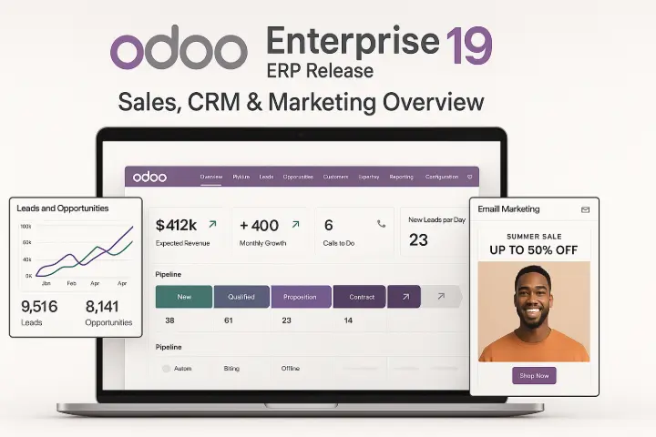Sales, CRM & Marketing Overview Turn Every Touchpoint into a Transaction — Smarter CRM, Sales & POS with Odoo v19 It’s not just automation—it’s intelligent engagement at every stage of the funnel. Sales, CRM & Marketing Overview Turn Every Touchpoint into a Transaction — Smarter CRM, Sales & POS with Odoo v19 It’s not just automation—it’s intelligent engagement at every stage of the funnel.