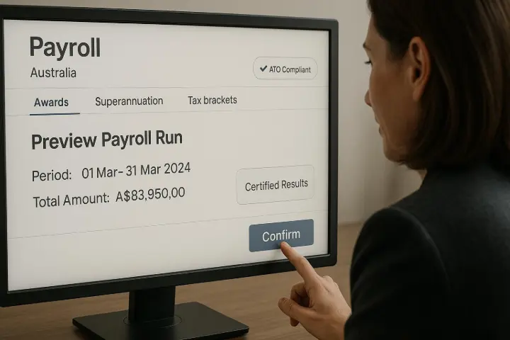 AU Payroll Localisation with Certified Calculations Ensure Australian compliance with automated award, tax, and superannuation logic. Stay compliant with local legislation and award conditions built in. Imagine a manufacturing business with casual, full-time, and apprentice workers confidently runs compliant payroll across all categories with no spreadsheet workarounds. AU Payroll Localisation with Certified Calculations Ensure Australian compliance with automated award, tax, and superannuation logic. Stay compliant with local legislation and award conditions built in. Imagine a manufacturing business with casual, full-time, and apprentice workers confidently runs compliant payroll across all categories with no spreadsheet workarounds.