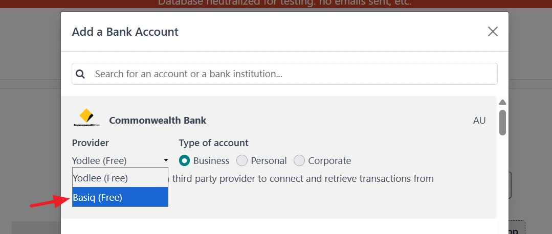 Selecting Basiq as bank feed provider in Odoo Accounting Selecting Basiq as bank feed provider in Odoo Accounting
