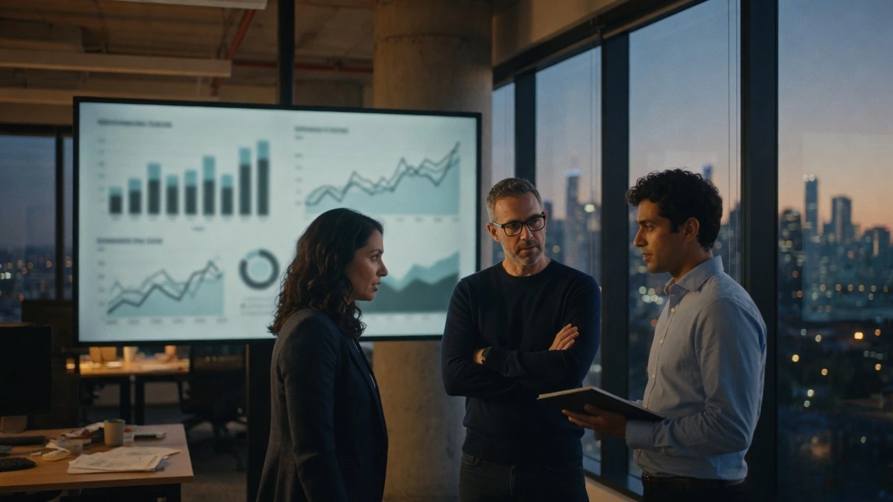 Finance team analysing Odoo financial reports Finance team analysing Odoo financial reports